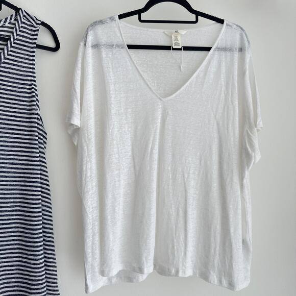 Torrid Tank H&M Top Lot of 2 XXL 2X Linen Blend Navy White Flowy Basic Minimalis - Picture 4 of 10